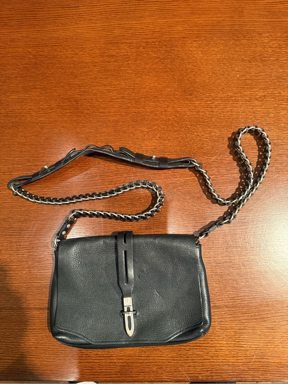 rag & bone Black Leather Chain Strap Crossbody Bag